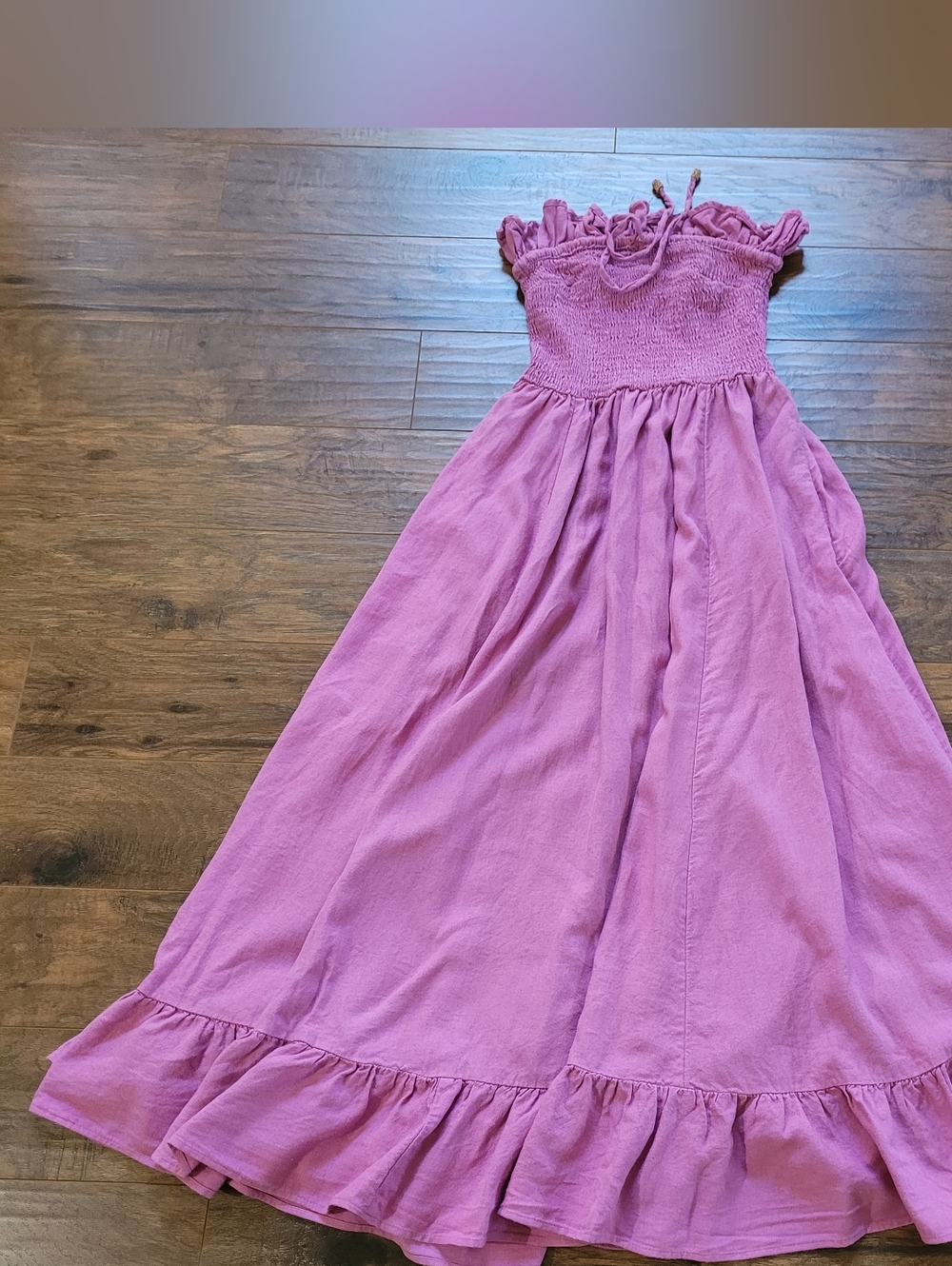 Free People Pink Strapless Ruffled Smocked Maxi Dress - Picture 3 of 10